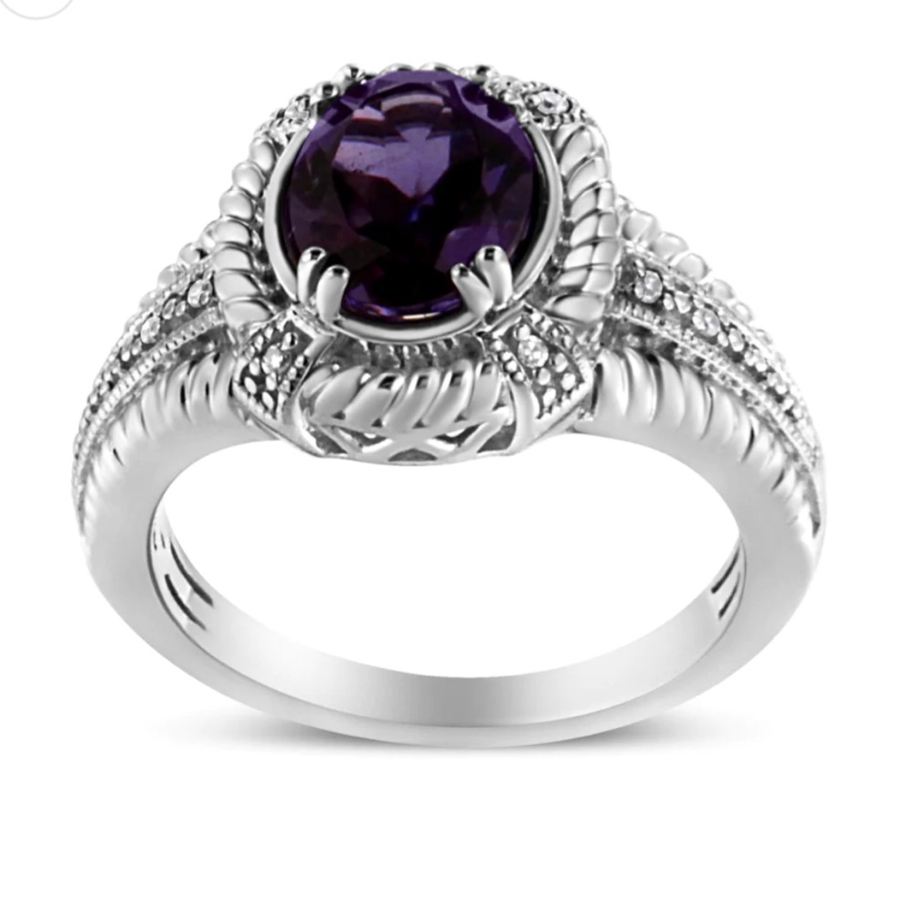 Haus of Brilliance .925 Sterling Silver Amethyst and Diamond Accent Ring Size 5